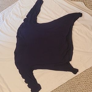 Navy Cotton Quarter Sleeve Top with Cutouts on the Sleeve
